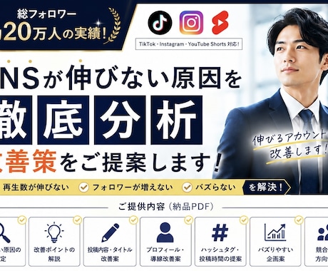 伸びない原因を特定して改善します 総フォロワー20万人の独自のノウハウでバズるを当たり前に イメージ1