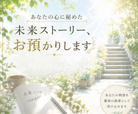 あなたの心に秘めた未来ストーリー、お預かりします 未来は、心の中から言葉になった瞬間に動き始めます。 イメージ1