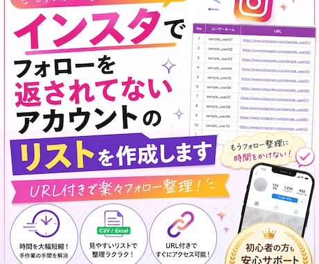 フォローを返されてないアカウントをリスト化します フォローを返されていないアカウントをURL付きで一覧化 イメージ1