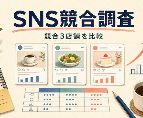 競合3店舗のSNSを比較し、投稿改善案をまとめます 競合の投稿傾向を整理し、自店で試せる企画へ変換します イメージ1
