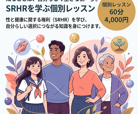 SRHRを学ぶ個別レッスンを行います SRHRを学び、自分らしい選択につながる知識を身につけます。 イメージ1