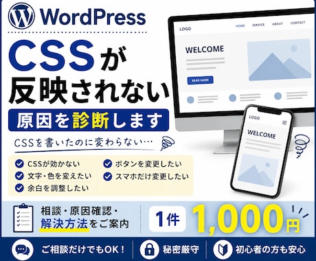 WordPressのCSSのお悩みを診断します CSSが反映されない・直し方が分からない方に対応します イメージ1