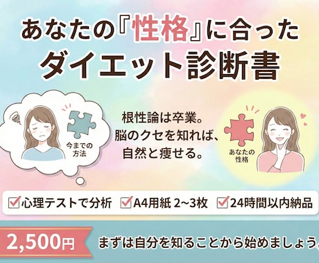 あなたが痩せないのはなぜ？ダイエット性格診断します あなたのダイエット性格タイプを分析します。 イメージ1