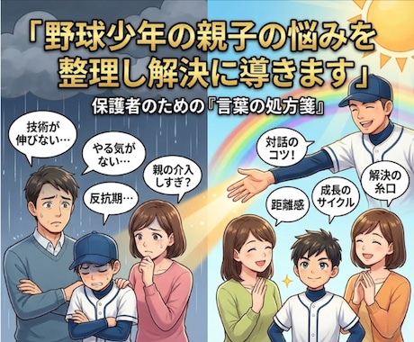 野球少年の親子の悩みを整理し解決に導きます 頑張っているのに空回りしてしまう親子の解決”カウンセリング” イメージ1