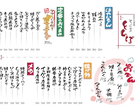 閑散期割引！居酒屋メニュー書きます フルオーダーでオンリーワンな手書きメニューです