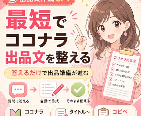 最短で魅力的なココナラ出品文を整えます 答えるだけでタイトルからFAQまでコピペしやすい形にまとまる イメージ1