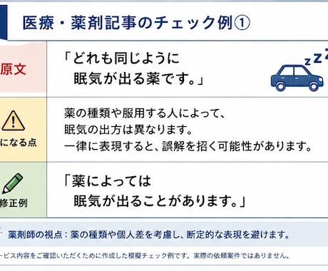 医療・薬剤記事をチェックします 「この内容で大丈夫？」を薬剤師歴20年の目線で確認します イメージ2