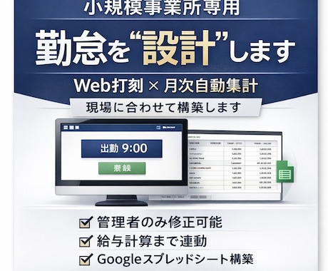 小規模事業所向け勤怠・給与設計を構築します Web打刻＋給与自動計算｜実務設計型サポート イメージ1