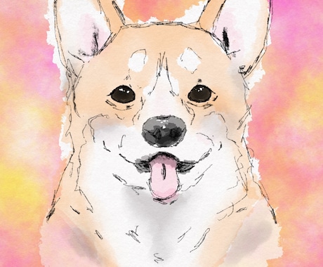 水彩風のやさしいタッチでペットの似顔絵を描きます ふんわり優しい線画で、大切な家族をイラストとして残します。 イメージ1