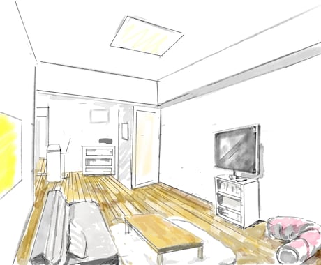 お洒落な手描き内観パースイラスト制作します CGにはない温かみと抜け感。多摩美卒イラストレーターが制作 イメージ1