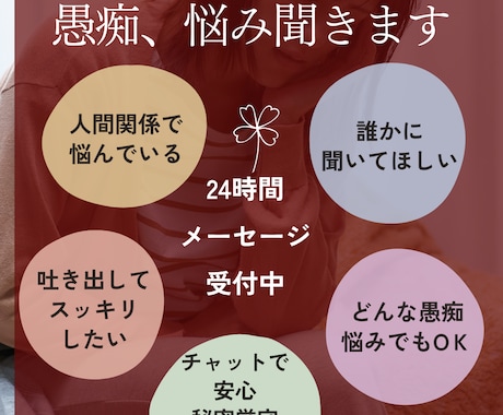 愚痴や悩みをチャットでゆっくり聞きます あなたの心に寄り添います。愚痴、悩みを吐き出して下さいね！ イメージ1