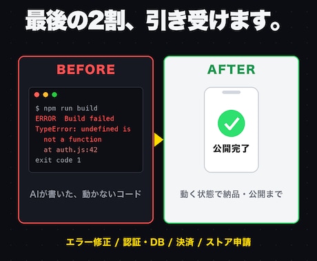 AIで作ったアプリ・ツールを直して公開します 動かないAI製アプリをエンジニアが公開まで仕上げます イメージ2