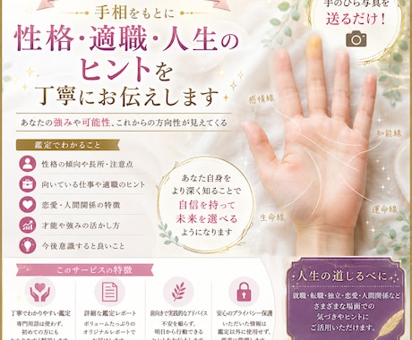 手相をもとに人生のヒントを丁寧にお伝えします 迷いや転機にいる方の自己理解をサポート イメージ1