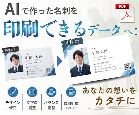 AIでお作りいただいた名刺をプロが格上げいたします 印刷用データ作成から印刷手配まで！丸ごとおまかせで届きます！ イメージ1