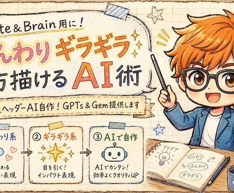 プロ級ヘッダーAI自作！GPTs＆Gem提供します note＆Brain用に！ふんわりギラギラ両方描けるAI術 イメージ2