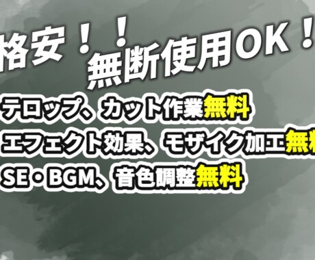 テロップやカット作業その他すべて無料で編集します 格安なのに無断使用OK！！！！ イメージ1