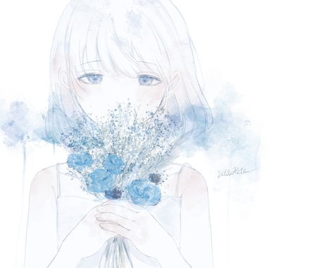 歌ってみたイラスト、動画用サムネを制作します 背景なし、白を活かして水彩で優しく、あなたの青で描きます イメージ2