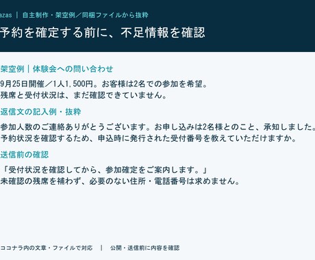 問い合わせ返信とFAQのひな形をお渡しします 返信12本とFAQ6件 差替え欄と送信前の確認付き イメージ2