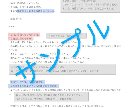 作品に書き込み型の感想を納品します 丁寧な対応を心掛けております！ イメージ2