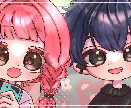 ヘッダーイラストを描きます 通常イラストのペアヘッダー依頼です イメージ2