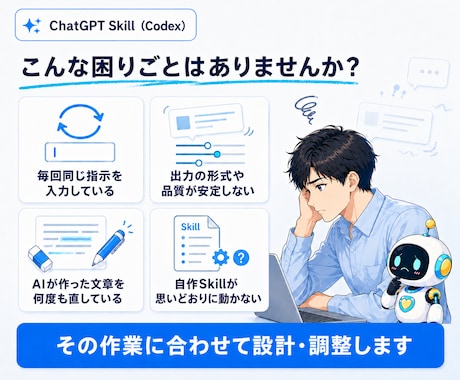 ChatGPT Skill（Codex）を作ります 毎回の説明と修正を減らし、実際に使える状態まで調整 イメージ2