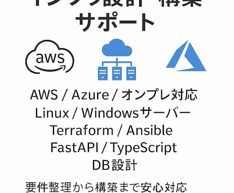 インフラエンジニアが設計・構築をサポートします AWS/オンプレ対応、設計・構築を現役エンジニアがサポート イメージ1