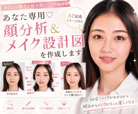 あなた専用♡顔分析＆メイク設計図を作成します 書き込み診断＆完成イメージ付き✨ イメージ1