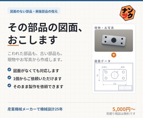 現物や手書きスケッチから図面を作成します イメージ1