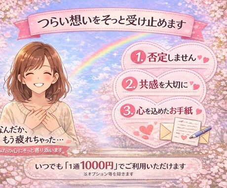つらい想いをそっと受け止めます どんな本音も、安心して話せる場所です。 イメージ1