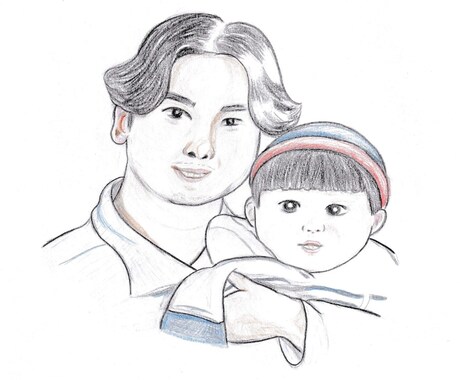 優しいタッチの似顔絵描きます 色鉛筆画であたたかみのあるイラストです イメージ2