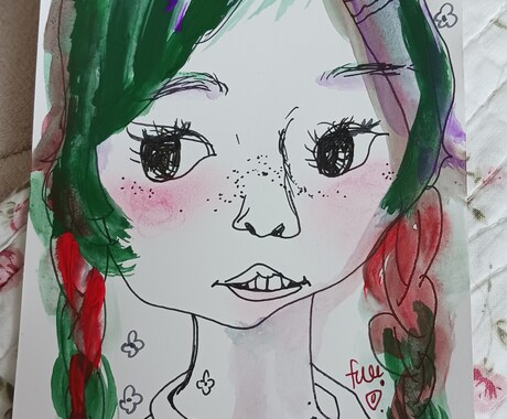 線画とヘアカラーで女の子絵ﾎﾟｽﾄｶｰﾄﾞ描きます 黒線の線画にヘアカラーをアクセントにした画風ｼﾘｰｽﾞです. イメージ1