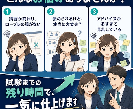 キャリコン実技をまとめて3回集中練習で仕上げます ロープレ2回×3セット★試験直前の総仕上げをまとめて予約 イメージ2