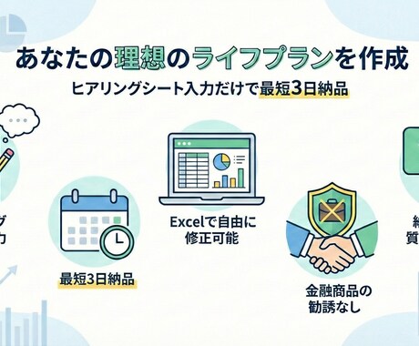 お金の不安を安心に変える！ライフプランを作成します 住宅も教育も老後も諦めない人生にするためにサポートします イメージ2