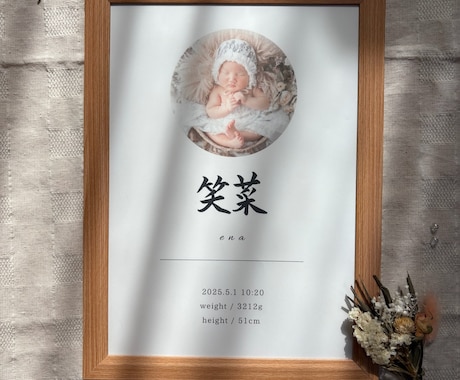 直筆筆文字で写真入りの特別な命名書を作成いたします
