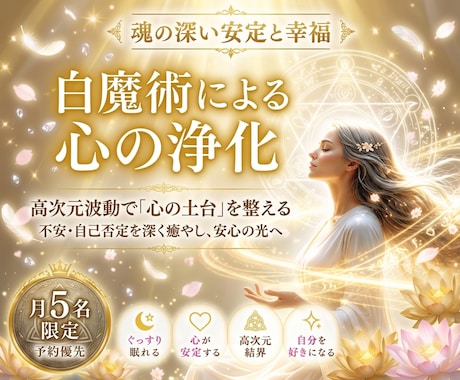 白魔術✦魂の浄化ヒーリング✦安心と幸福を届けます 夜ぐっすり眠れない心を整え、高次元結界でネガティブを遮断 イメージ1