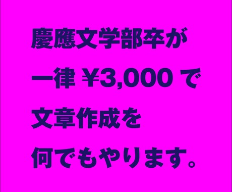 3,000円で慶應文学部卒が全ての文章を書きます 文章を必要とするる全ての人へ。素早く綺麗に何でも書きます。 イメージ1