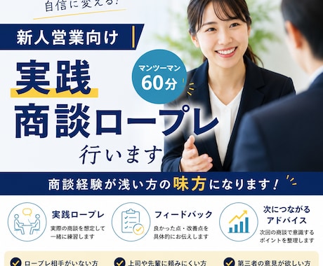 新人営業向け｜実践商談ロープレ行います あなた専用の改善ポイントをその場でお伝えします。 イメージ1