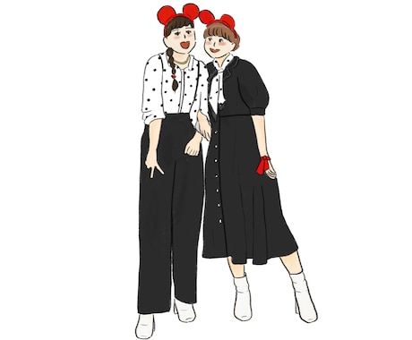 人物2名まで無料！思い出写真をイラストにします 《モノクロ/カラーの2枚組》アイコン・挿絵・プレゼントに☺︎ イメージ2