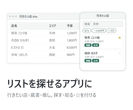 好きなものリストを探せるアプリにします イメージ1