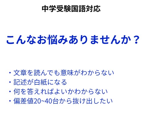 中学受験国語｜偏差値20〜40台を伸ばします 読解・記述・文法を基礎から整理します イメージ2