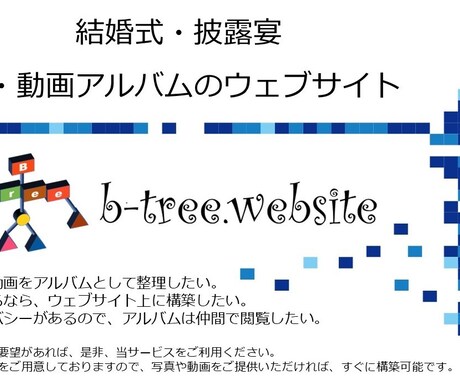 結婚式の写真アルバムのウェブサイトをご提供します サイトデザインを雛形から選択、目次を決めて写真を送るだけ！ イメージ1
