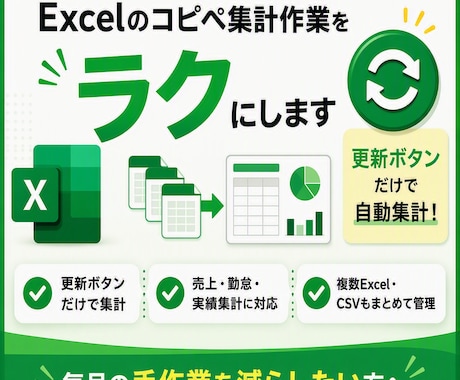 更新ボタン1つで集計できるExcelを作ります 現場経験を活かし業務効率化をサポート イメージ1