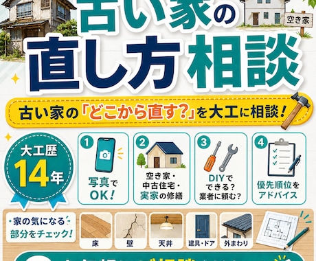 大工歴14年の私が古い家の修繕相談に乗ります 古い家の「どこから直す？」を大工に相談！ イメージ1