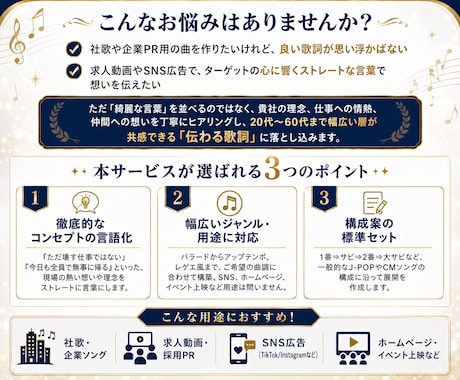 企業・PR動画向け　心に刺さるオリジナル作詞します ​社歌・SNS・求人動画に！理念や想いをストレートに言語化 イメージ2