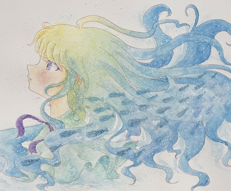 優しく温かみのあるファンタジーなイラストを描きます 透明水彩で優しく温かみのある横顔のイラスト。 イメージ2