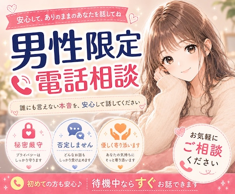 男性限定♡女友達みたいに気軽におしゃべりします 5分からOK♪恋愛、人間関係、仕事のお悩みから雑談まで イメージ1