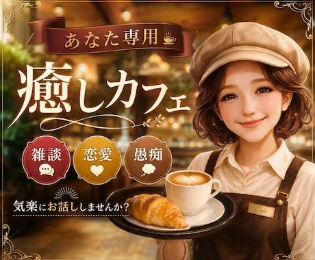 ふらっとどうぞ❤️癒しカフェで貴方をお待ちしてます 雑談/恋愛/仕事/不安など心に溜まった思いを全て吐き出して イメージ1