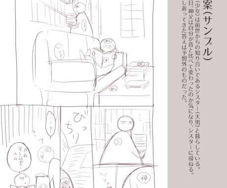 シナリオ・原案から漫画ネームを制作します 商業掲載経験を活かし、読者に伝わる漫画として構成いたします。 イメージ2