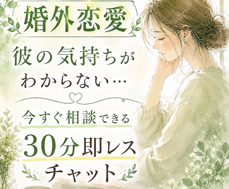 婚外恋愛|彼の気持ちを30分即レスで読み解きます 彼の気持ちがわからない…今すぐ相談できる30分即レスチャット イメージ1