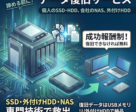 見積もり無料 HDD、NASのデータ復旧致します どうしても取り出したい！をサポート！できない場合は無料！ イメージ1